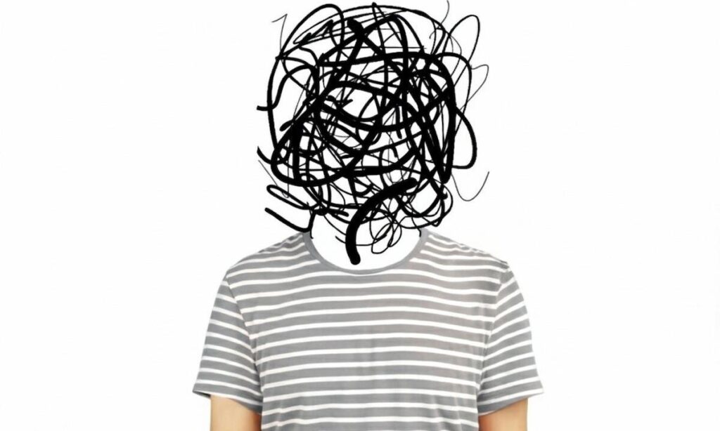 تصویر استعاری ذهن آشفته و درهم پیچیده، نمادی از اختلال نقص توجه و بیش فعالی (ADHD) در بزرگسالان.
