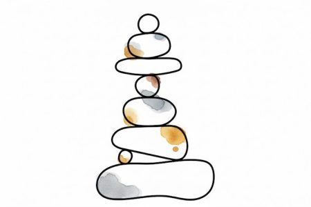 سنگ‌های متعادل روی هم چیده شده، نماد آرامش، تعادل و مهارت‌های مقابله با استرس مهاجرت.