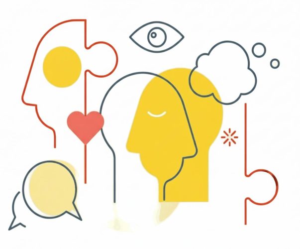 تصویرسازی انواع رویکردهای روان‌درمانی؛ شامل نمادهای ذهن، قلب، گفتگو و پازل که نشانگر روش‌های مختلف در درمان فردی است.